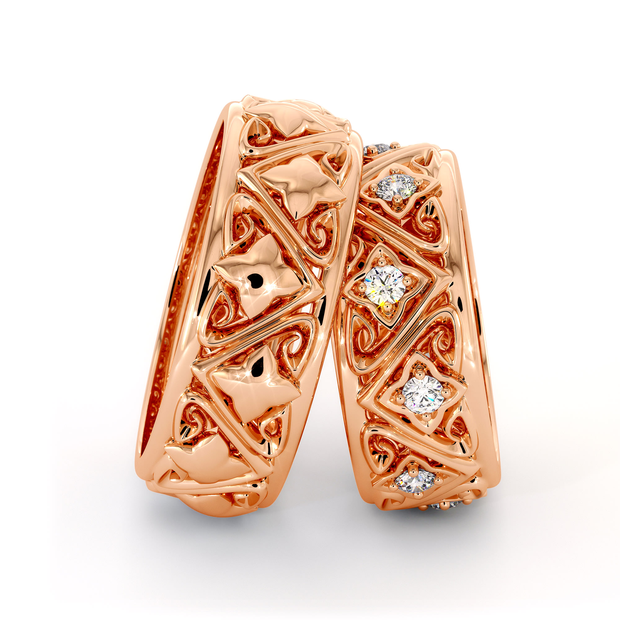 Unique Wedding Bands 14K Gold Couples Promise Rings Unique Matching Bands
